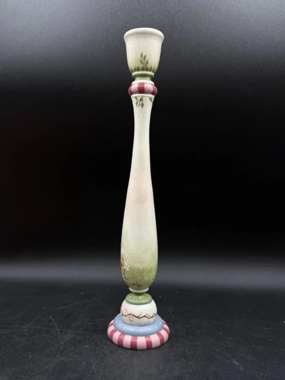 M Scofield 2004 Wooden Candle Stick Holder 11” Birdhouse Cottagecore Vintage